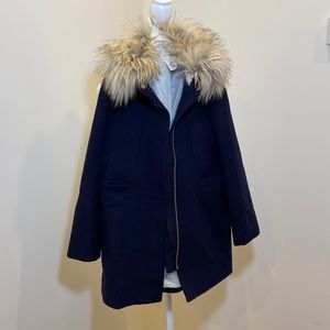 Crewcuts girls navy fur winter dress coat size 8